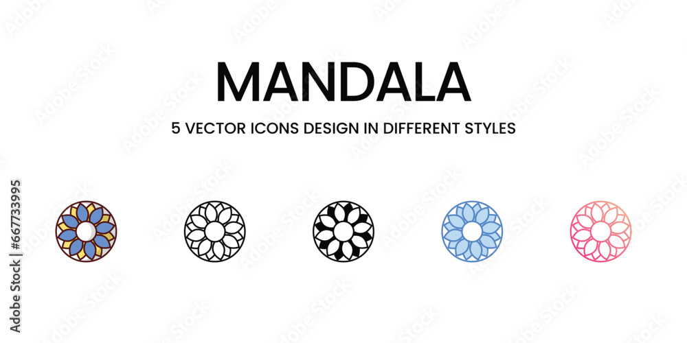 Mandala icons set, colorline, glyph, outline, gradinet line, icon vector stock illustration isolate white background. Mandala icons set, colorline, glyph, outline, gradinet line, icon vector stock illustration isolate white background.