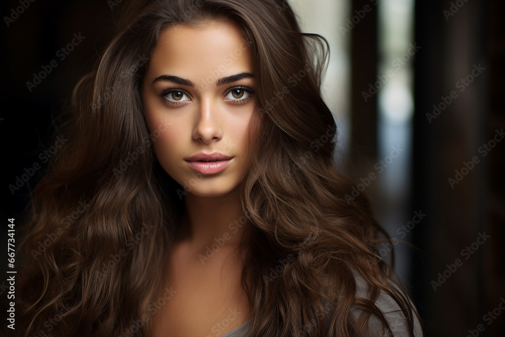 Generative AI picture portrait of beautiful young woman face closeup posing haircare concept Generative AI picture portrait of beautiful young woman face closeup posing haircare concept