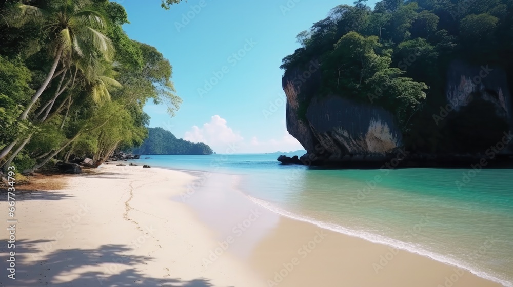Obraz premium beautiful beach view with blue sky and crystal clear water generative ai