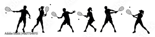 Tennis silhouettes, tennis player sports person in silhouette, tennis man woman in match champion © Haruki Yui