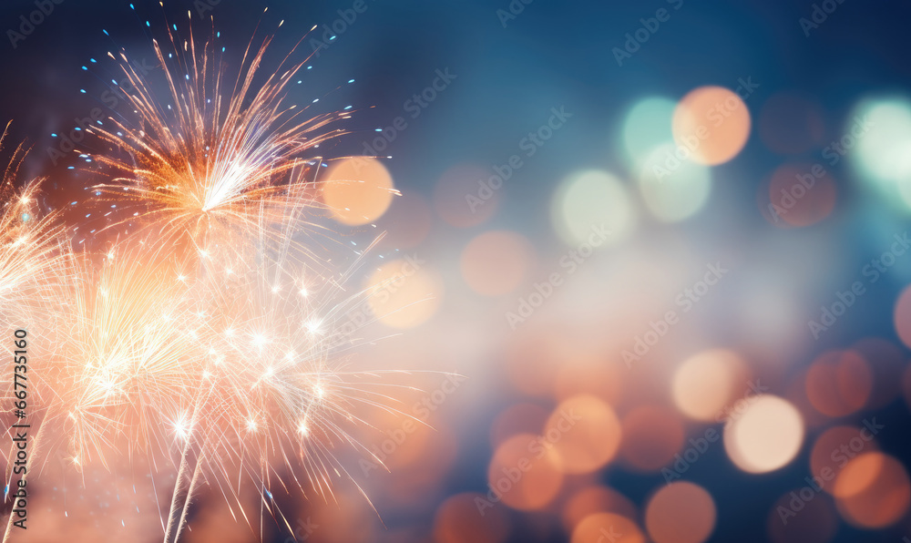 Fototapeta premium Vibrant fireworks explode in a burst of color.