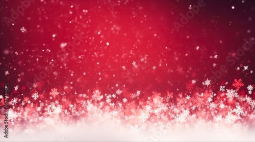 Snow Red Background. Soft lights and the Magic of Winter in a Festive Christmas Scene