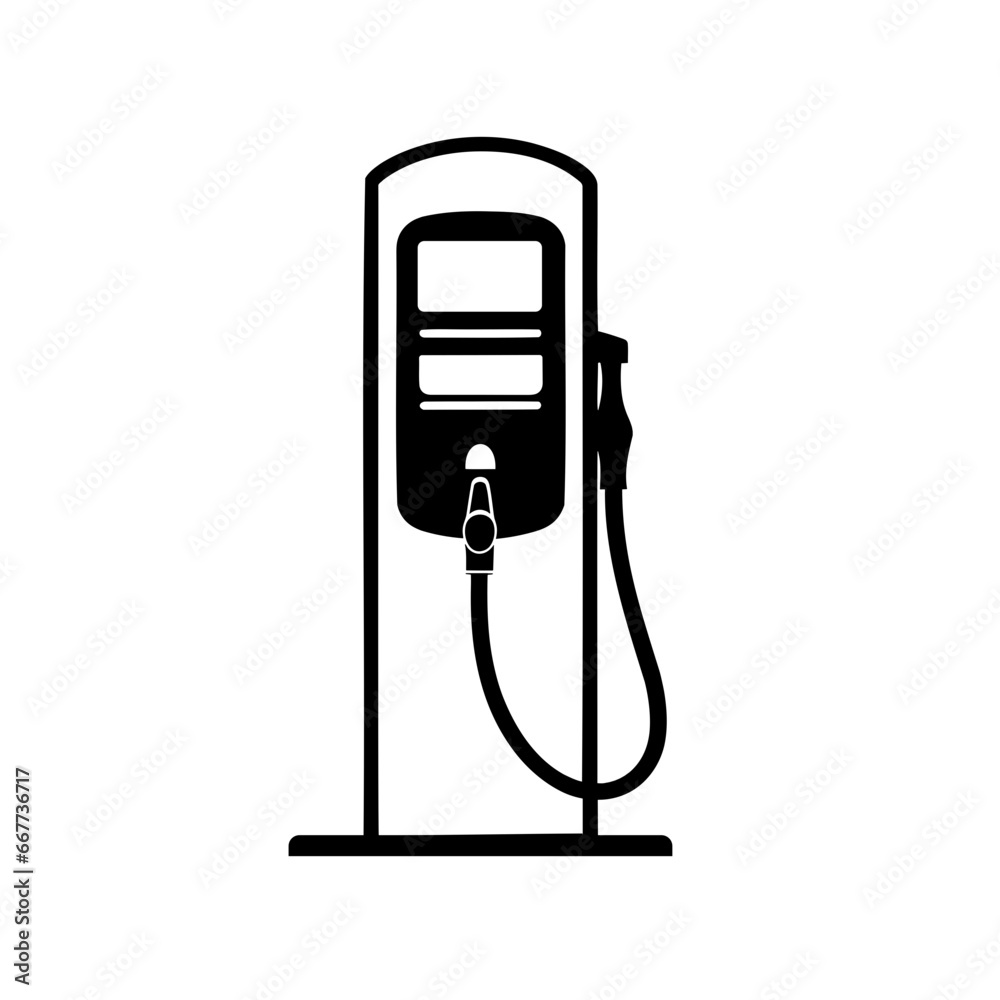 Minimalist, black and white vector icon of an electric car charging station Minimalist, black and white vector icon of an electric car charging station