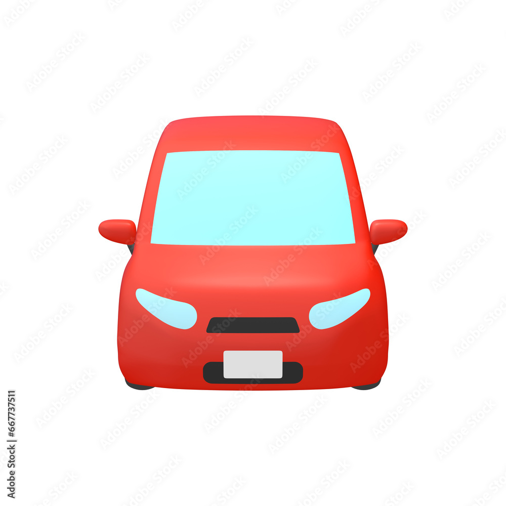 自動車のイラスト素材　デフォルメ　コンパクトカー　5ドアハッチバック　赤（1_b）