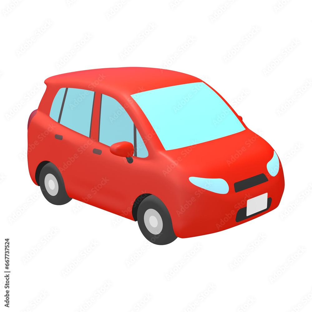 自動車のイラスト素材　デフォルメ　コンパクトカー　5ドアハッチバック　赤（1_c）