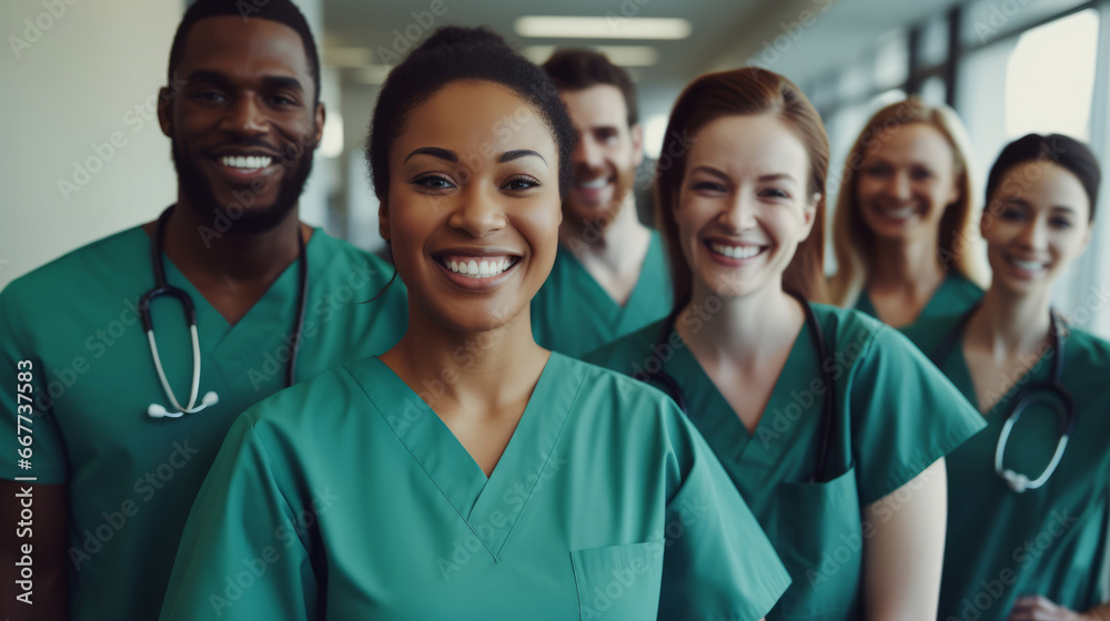Group of medical student nurses in training at college, diverse doctor colleagues. Group of medical student nurses in training at college, diverse doctor colleagues.