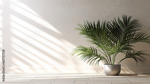 Palm Leaves Shadow on Light Background Evoking a Sense of Serenity. AI generated © PandaStockArt