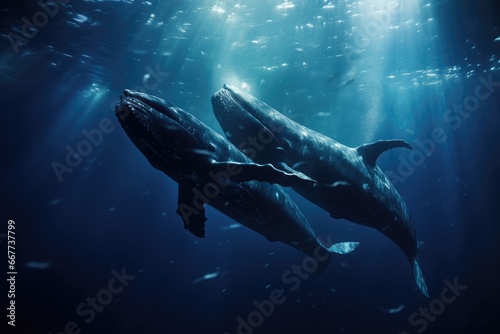 Two Majestic Humpback Whales Gracefully Gliding Through the Vast Ocean Waters