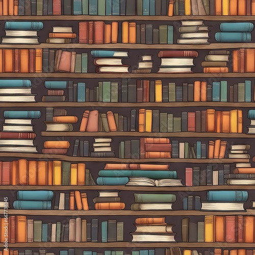 books in a library, toon style photo