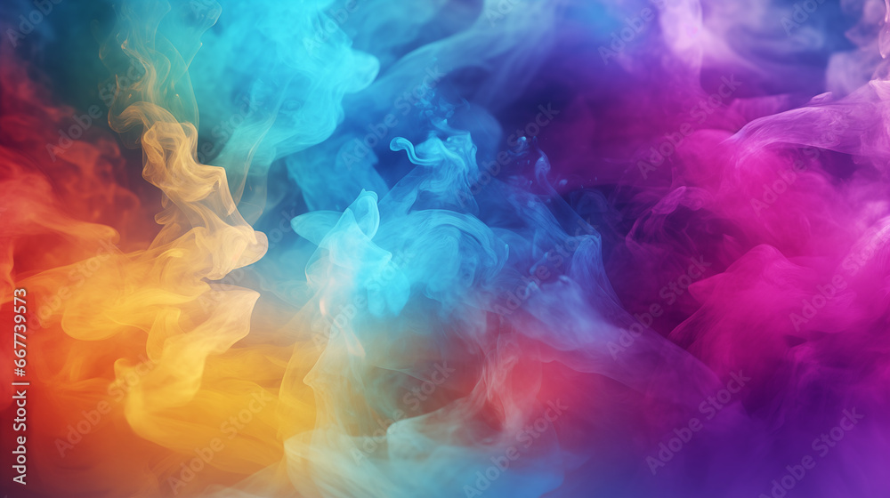 Colorful blue, pink and yellow smoke on a black background. Background from the smoke of vape