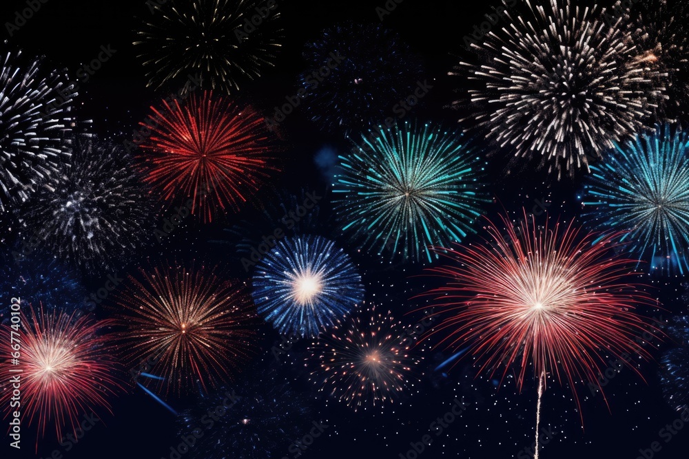 Naklejka premium Multicolored festival celebration fireworks background at night time