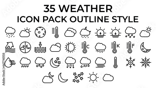 Weather icons. Weather forecast icon set.Vector illustration.Outline Style.