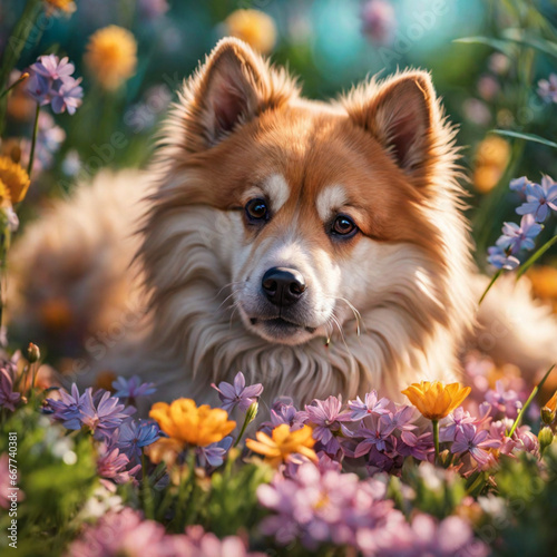 puppy    dog   puppy in the garden dog with flowers, dog and flowers, portrait of a dog © najeeb