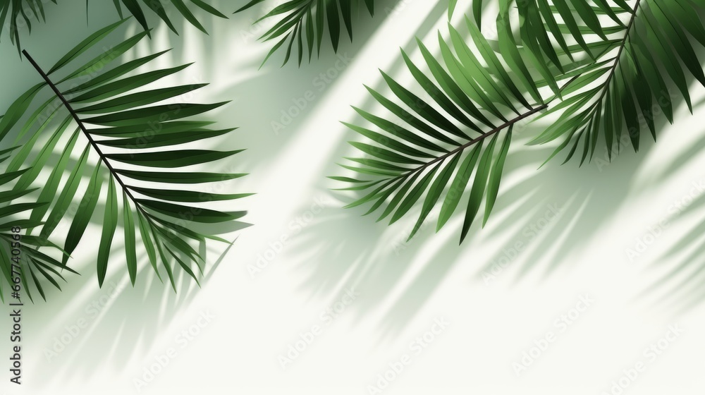 Simplified Tropical Beauty: Palm Leaf Shadows on Light Background. AI generated