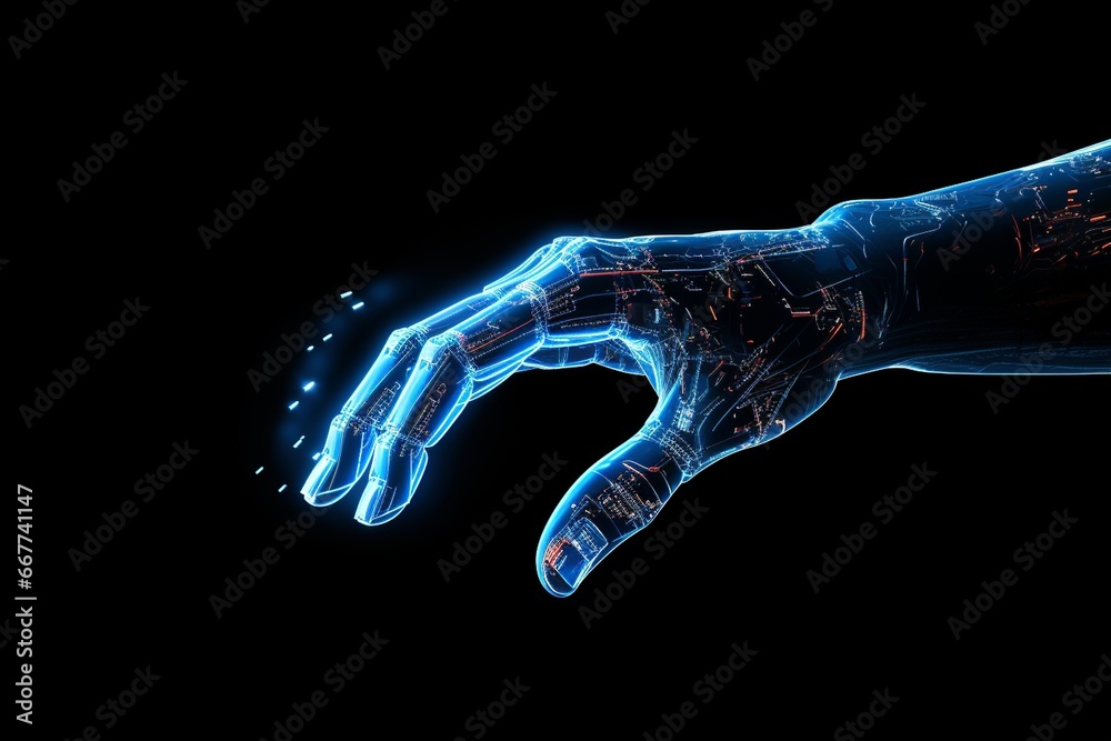 Obraz premium cyborg hand digital effect with blue neon
