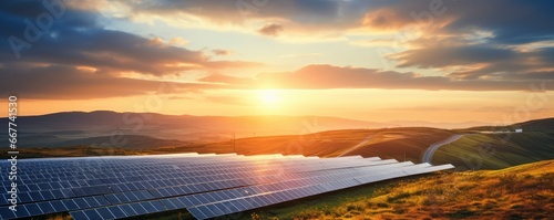 aerial view of Environmentally friendly installation of photovoltaic power plant and wind turbine farm situated by landfill