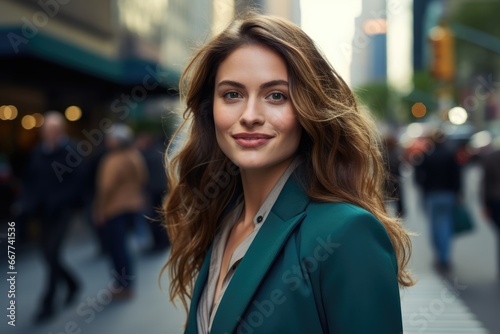 Woman in a Vibrant Green Jacket Embracing the Urban Landscape