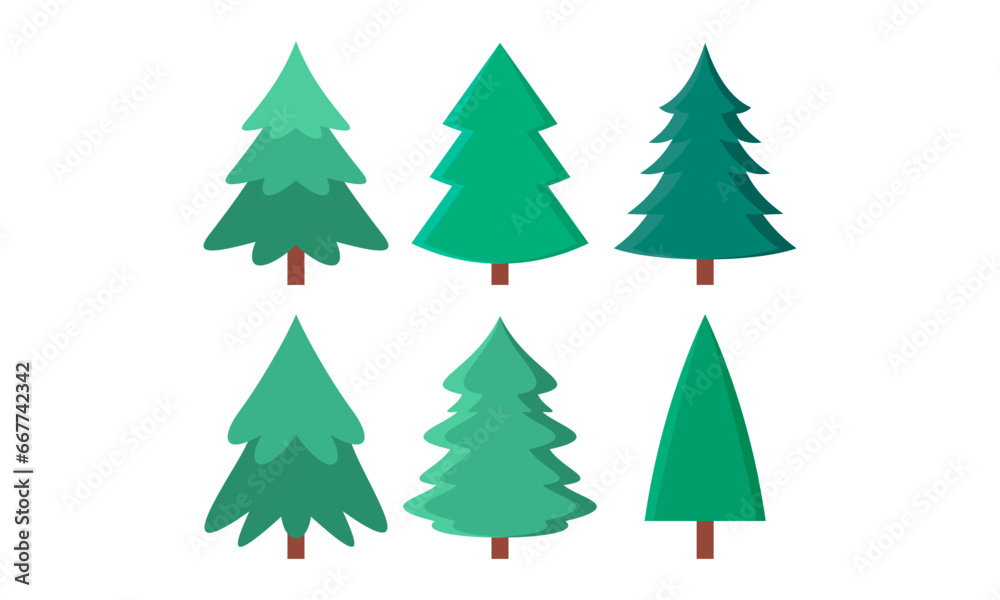 Hand Drawn Cartoon Christmas Trees Collection for Christmas Stock Illustration