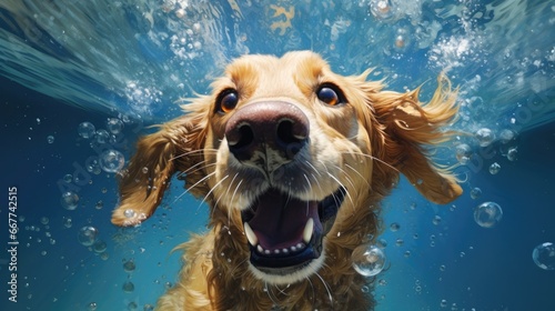dog having fun in the water generative ai