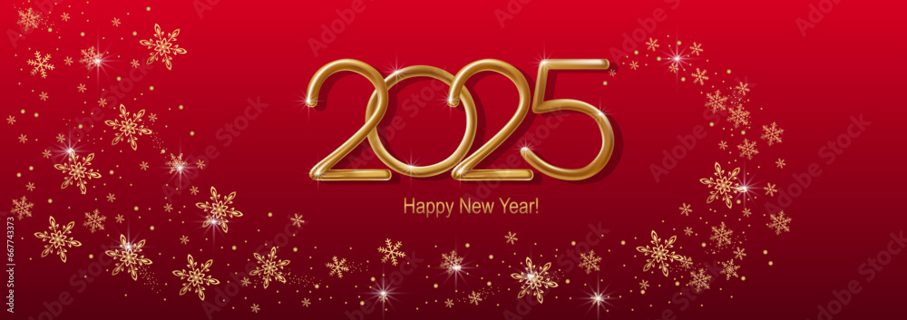 2025 Happy New Year hand lettering calligraphy. Vector holiday illustration element. Typographic element