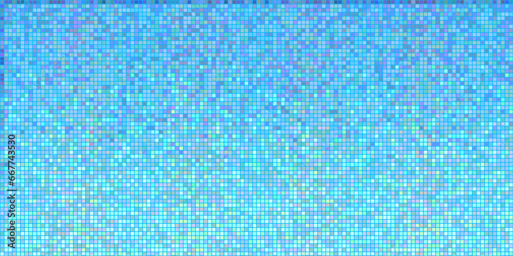 Blue pixel sky with dithering. Gradient 16-bit retro background with blur. Vector illustration