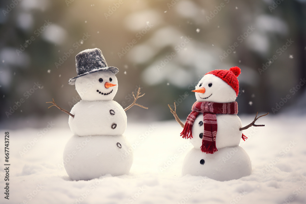 Obraz premium Snowman in Winter Wonderland. Generative Ai