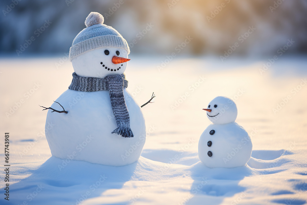 Obraz premium Snowman in Winter Wonderland. Generative Ai