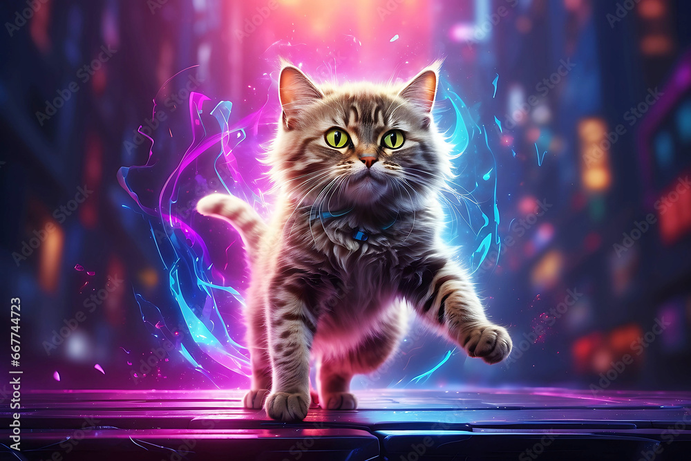 Neon Groove of the Cosmic Cat. Ai generative
