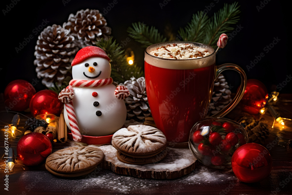 warm winter coffee, Christmas hot chocolate, holidays concept coffee, winter decorations, chrismas symbol, winter leisure concept, Merry Christmas and Happy New Year background