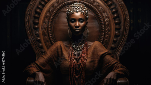 African queen sitting on her throne