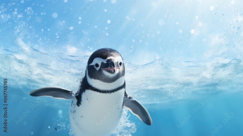 Naklejka premium penguins underwater generative ai