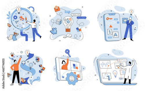 Startup idea. Vector illustration. Entrepreneurs are constantly seeking ways to improve their startup idea, making it more efficient, user-friendly, and impactful Progress drives growth and ensures