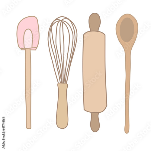 Hand drawn of kitchen equipment. Vector illustration.