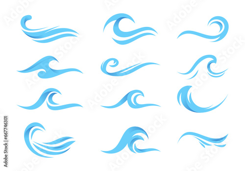 sea water wave logo design set, graphic element for logo
