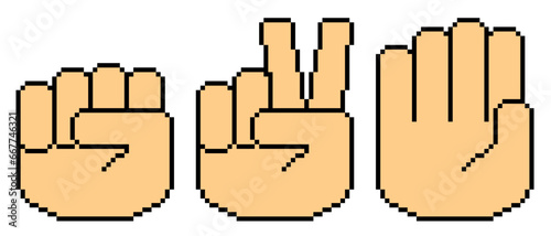 pixel art vector of hand gestures in rock paper scissors game