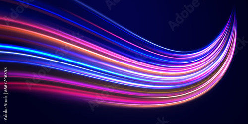 Curved light trail stretched upward.Lines in the shape of a comet against a dark background. Car motion trails.	Expressway in long delay, with car lights at night.	