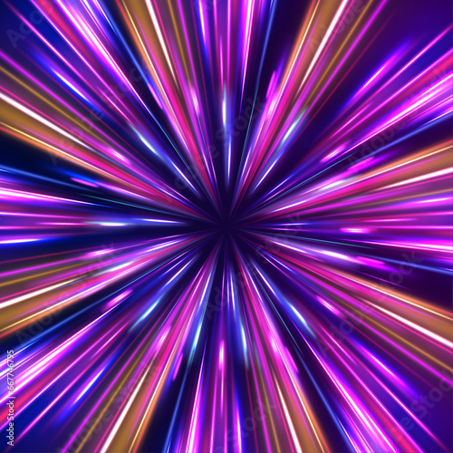 Abstract acceleration speed motion on night road. Illustration of high speed concept. Motion light effect for banners. The effect of speed on a blue background. 