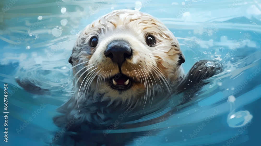 Fototapeta premium funny otter playing in the water generative ai