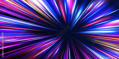 Lines in the shape of a comet against a dark background. Illustration of high speed concept. Motion light effect for banners. Curved light trail stretched upward. Fast speed car.	