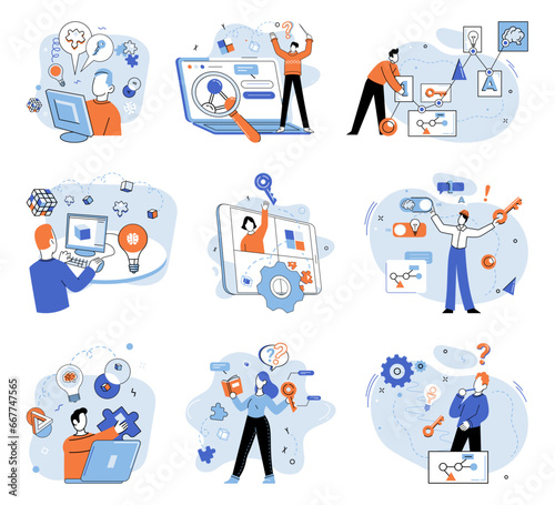 Business idea. Vector illustration. Motivation, conceptual thinking, and project management provide necessary drive and structure to transform ideas into tangible results It is through fusion