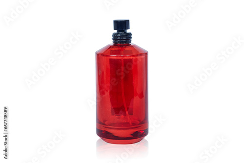 red perfume bottle isolated on white background