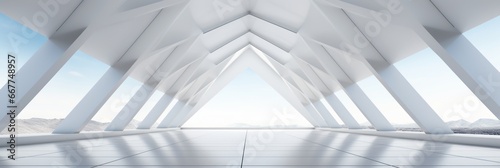 white architectural design,Empty Long Light Corridor. Modern white background. Futuristic Sci-Fi Triangle Tunnel