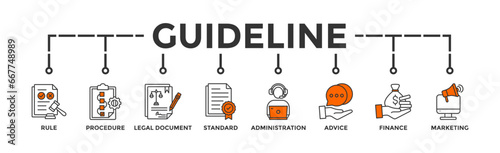 Guideline banner web icon vector illustration concept with icon of rule, procedure, legal document, standard, administration, advice, finance, marketing