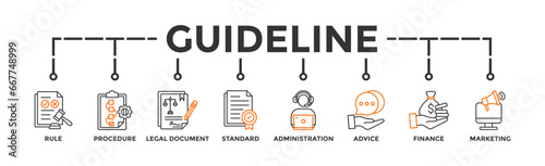 Guideline banner web icon vector illustration concept with icon of rule, procedure, legal document, standard, administration, advice, finance, marketing