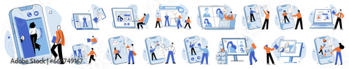 Video conference. Vector illustration. The video conference concept promotes inclusivity and accessibility Contacting international partners through video conferences expands business opportunities