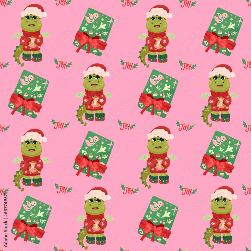 Christmas and Happy New Year seamless pattern with Christmas toys, gifts and sweets. Trendy retro style. Vector design template. Christmas and Happy New Year seamless pattern with Christmas toys, gifts and sweets. Trendy retro style. Vector design template.