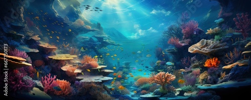 beautiful underwater scenery with various types of fish and coral reefs  Generative AI