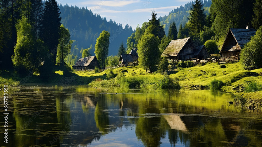 Fototapeta premium reflection of trees in the lake