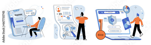 Account login. Vector illustration. Encryption techniques are utilized to protect sensitive login information Access control mechanisms determine level authorization for each user Privacy measures