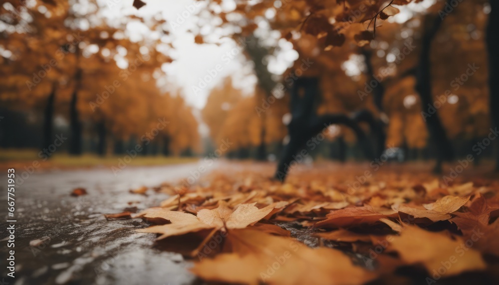 rainy autumn weather with leaves in warm colors on the ground rainy autumn weather with leaves in warm colors on the ground
